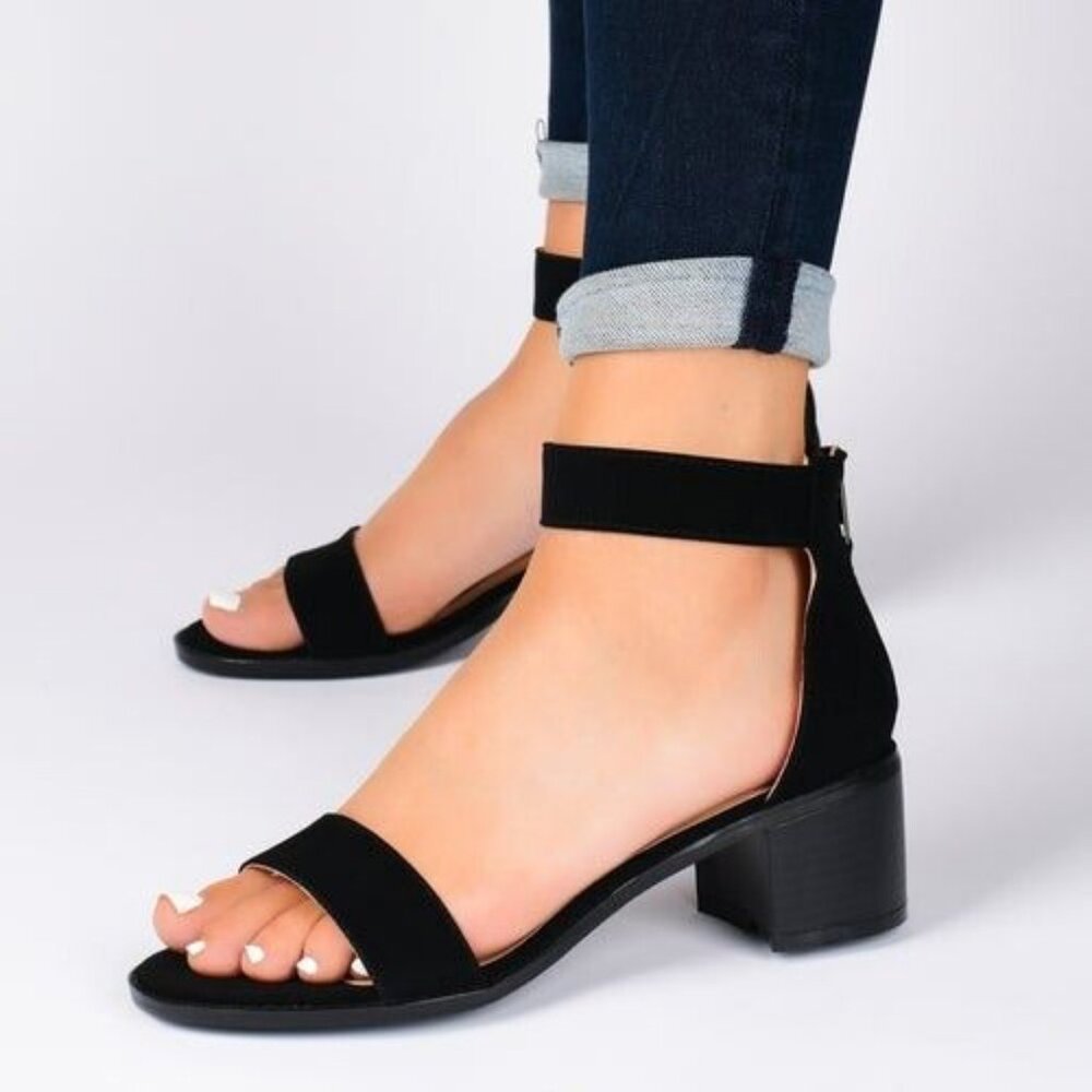 Journee Collection Percy Ankle Strap Black Open Toe Sandals Women’s Shoes Sz 6.5